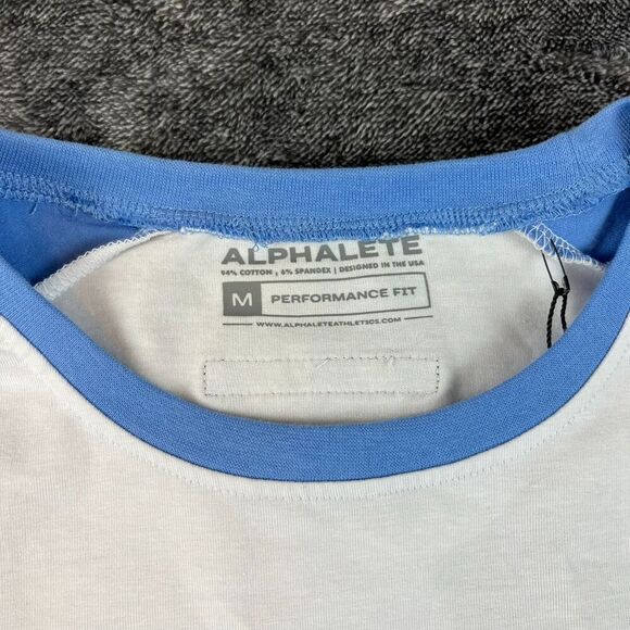 Alphalete 3/4 Sleeve Baseball T-Shirt Performance Fit White Blue Men's M Stretch - Picture 3 of 11